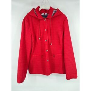 Pendleton Quilted Red Snap Front Jacket Removable Hood Lined Womens Size Large
